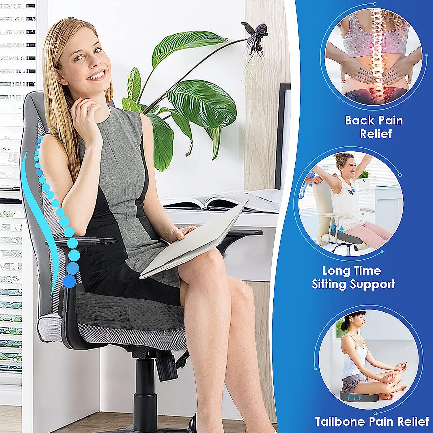 TushGuard Seat Cushion for Office Chair Memory Foam Non-Slip Desk Chair Cushion Back, Coccyx, Sciatica, Tailbone Pain Relief Butt Pillow for Office Chair, Car, Wheelchair, Black - Image 5